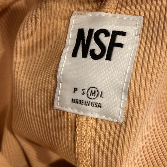 NSF Ribbed Knit Pencil Skirt Beige Small Back Slit Elastic Waistband - Picture 4 of 7